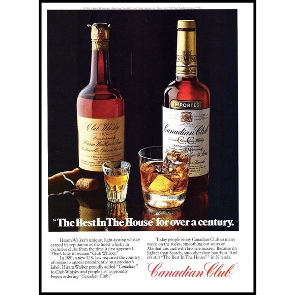 1981 Canadian Club Whiskey Best in House Vintage Print Ad Rocks Glass Wall Art - Picture 1 of 1